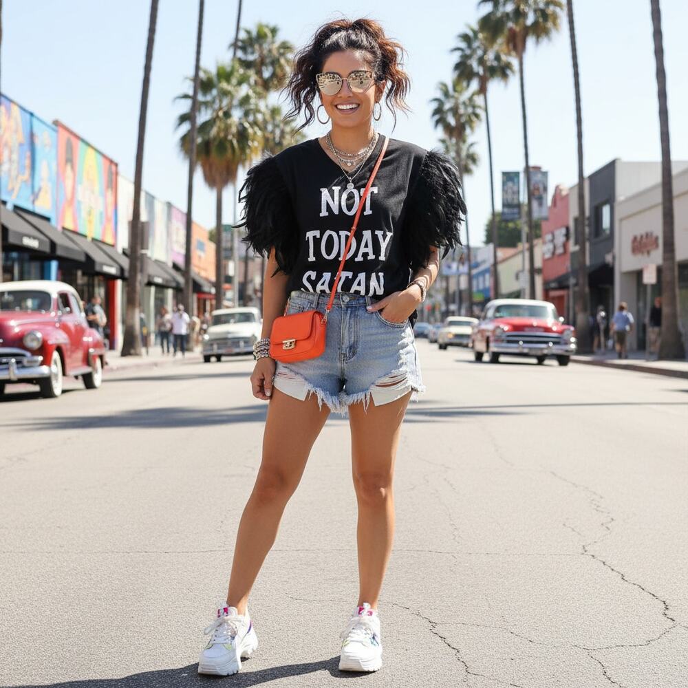 Handmade Feather Shoulder Statement Tee